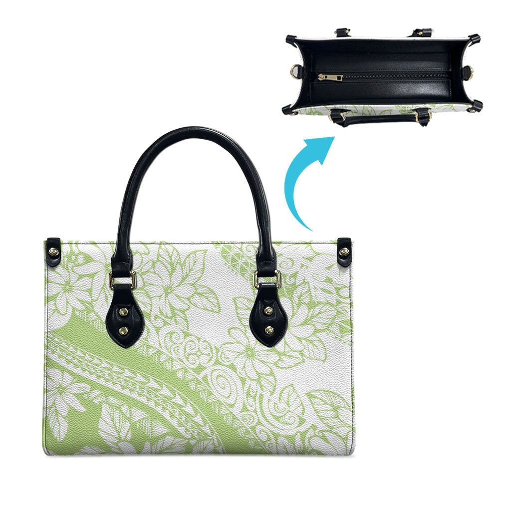 Polynesian Tiare Flower Sage Green Pastel Leather Bag LT14 - Polynesian Pride