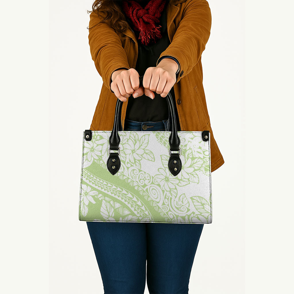 Polynesian Tiare Flower Sage Green Pastel Leather Bag LT14 - Polynesian Pride