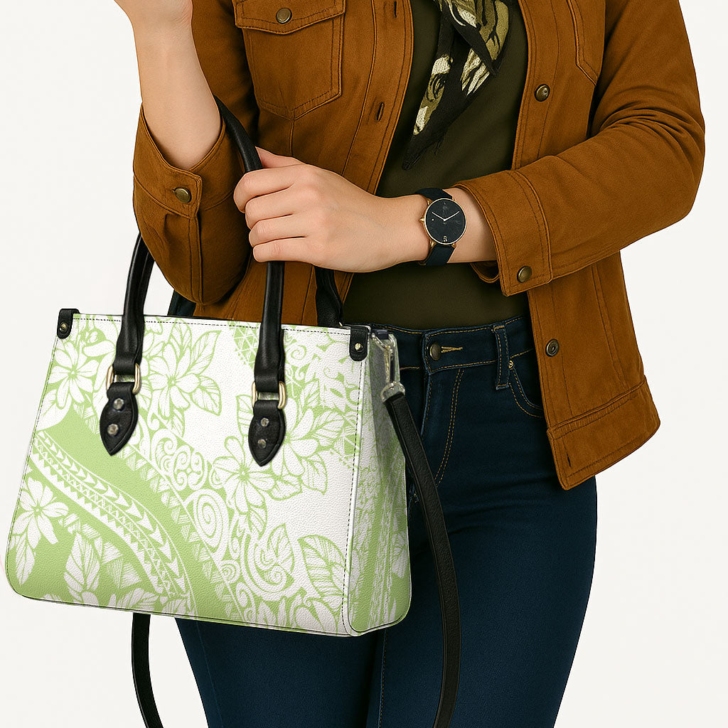 Polynesian Tiare Flower Sage Green Pastel Leather Bag LT14 - Polynesian Pride