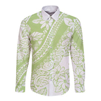 Polynesian Tiare Flower Sage Green Pastel Long Sleeve Button Shirt LT14 Unisex Sage Green - Polynesian Pride