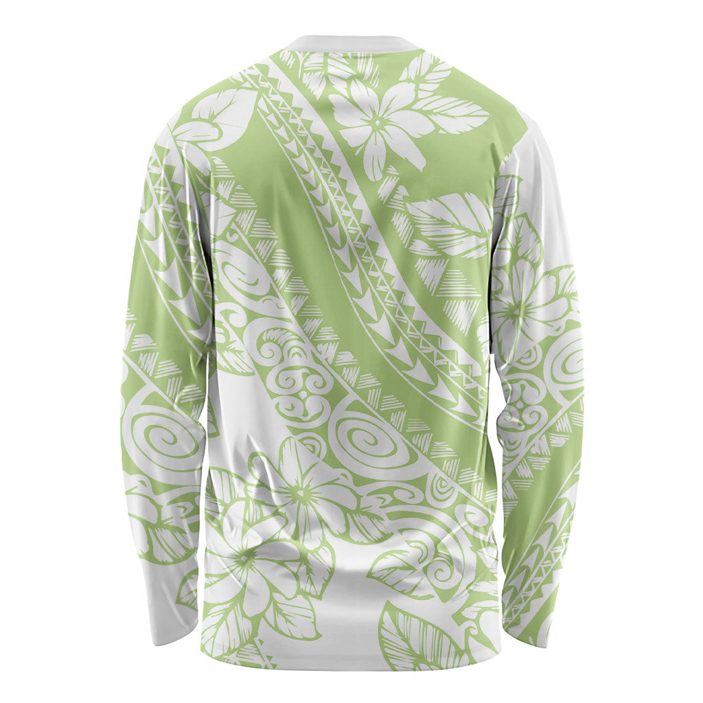 Polynesian Tiare Flower Sage Green Pastel Long Sleeve Shirt LT14 - Polynesian Pride