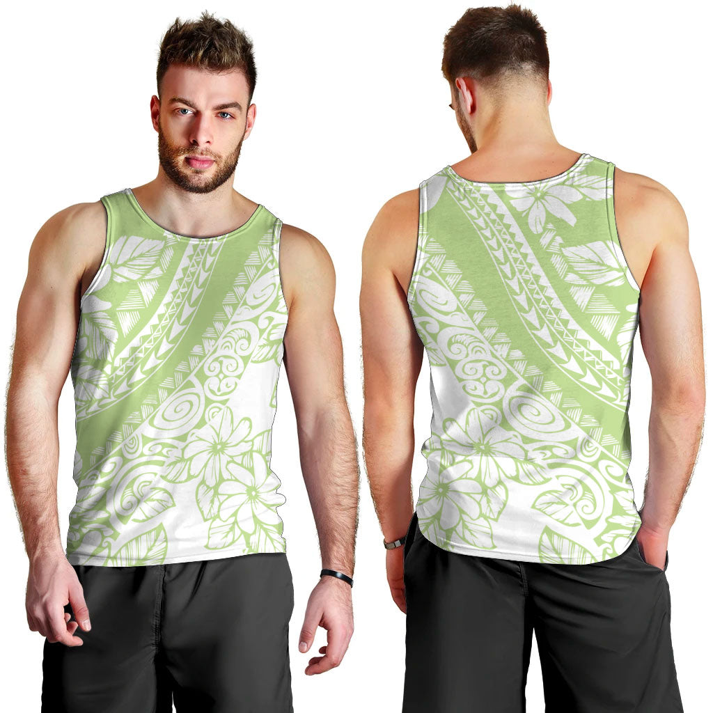 Polynesian Tiare Flower Sage Green Pastel Men Tank Top LT14 - Polynesian Pride