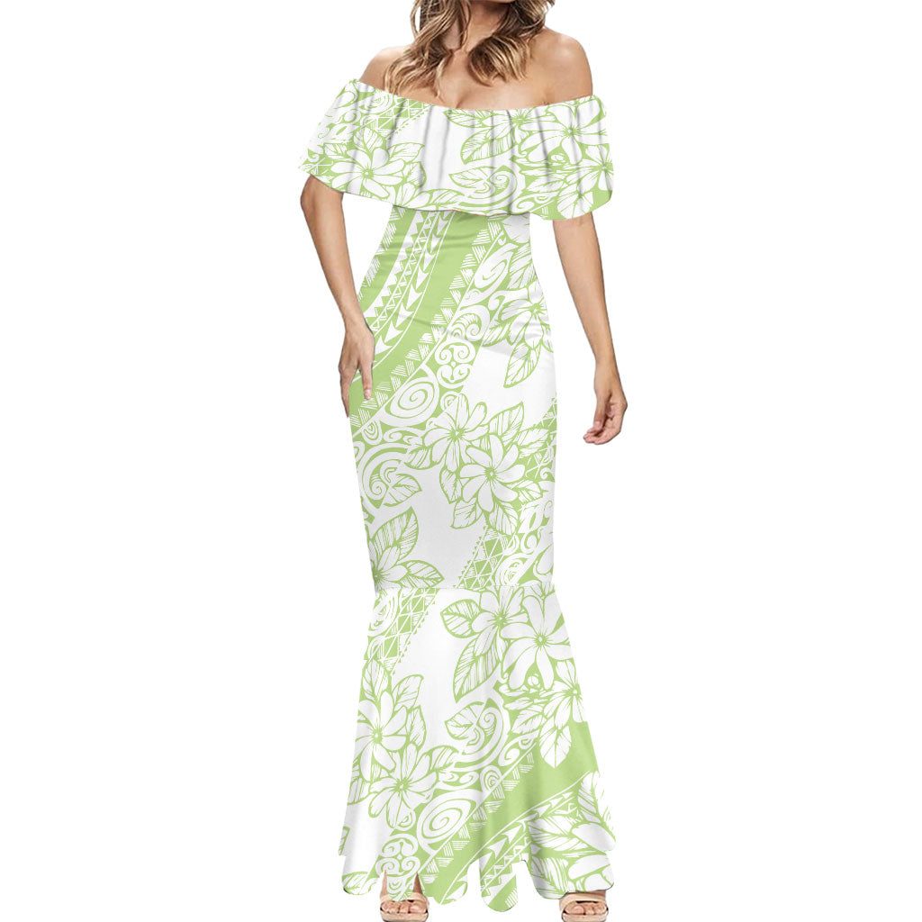 Polynesian Tiare Flower Sage Green Pastel Mermaid Dress LT14 - Polynesian Pride