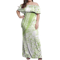 Polynesian Tiare Flower Sage Green Pastel Off Shoulder Maxi Dress LT14 Women Sage Green - Polynesian Pride