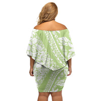 Polynesian Tiare Flower Sage Green Pastel Off Shoulder Short Dress LT14 - Polynesian Pride