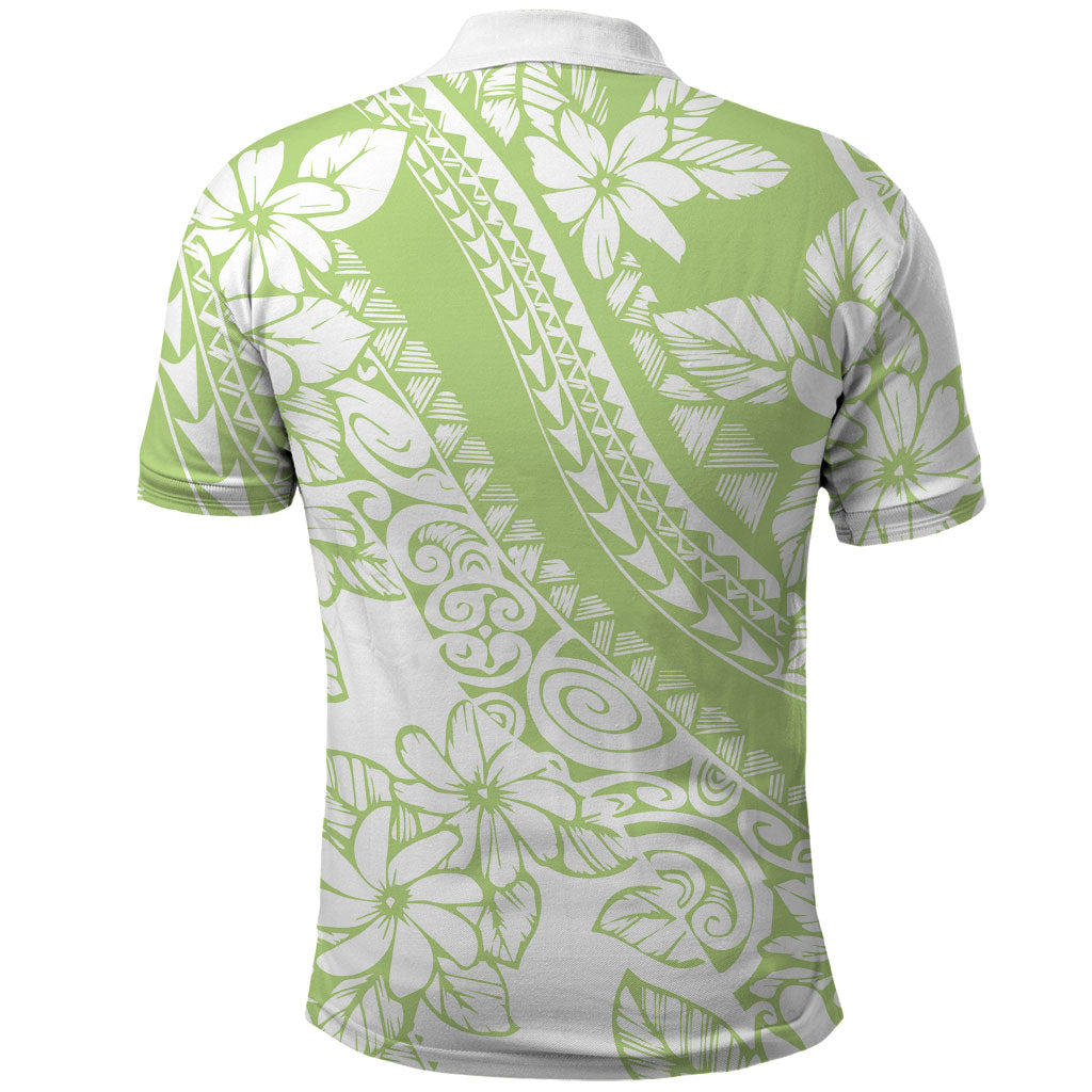 Polynesian Tiare Flower Sage Green Pastel Polo Shirt LT14 - Polynesian Pride