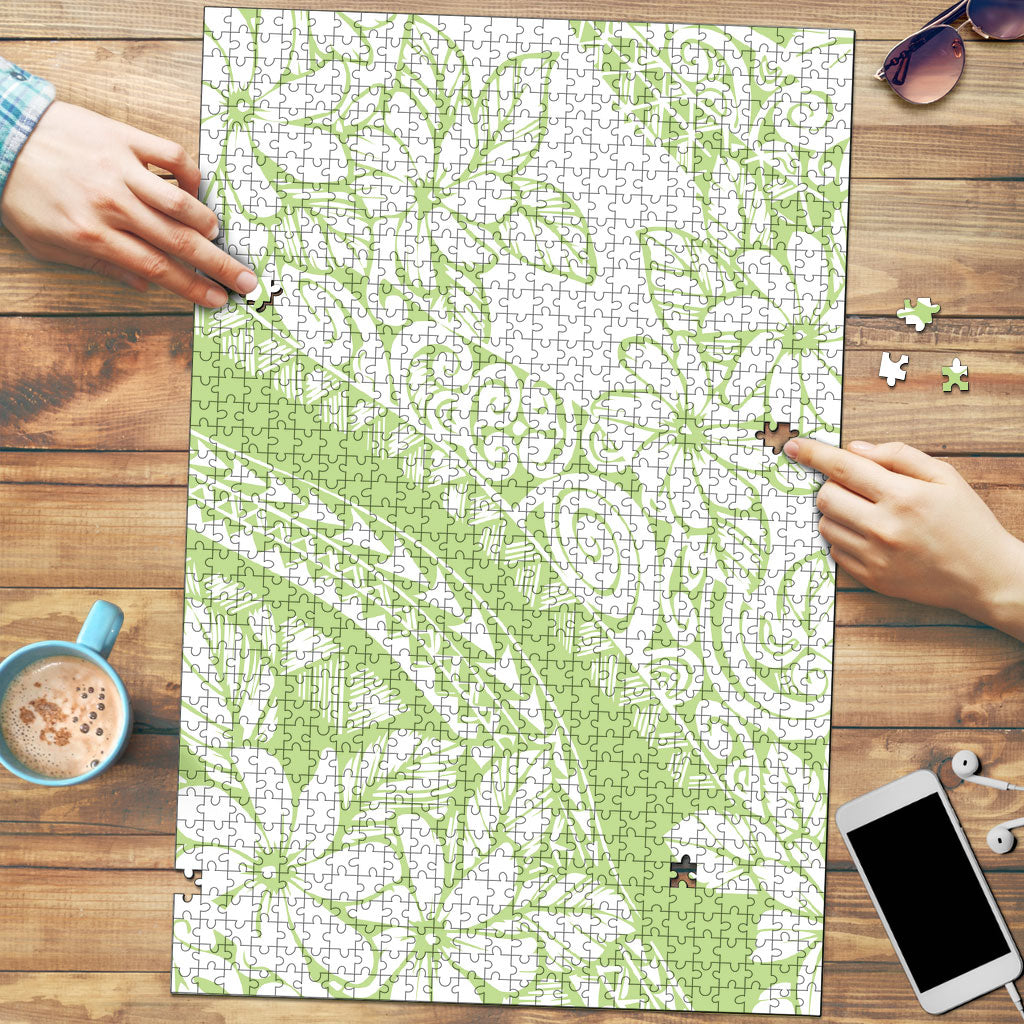 Polynesian Tiare Flower Sage Green Pastel Puzzle