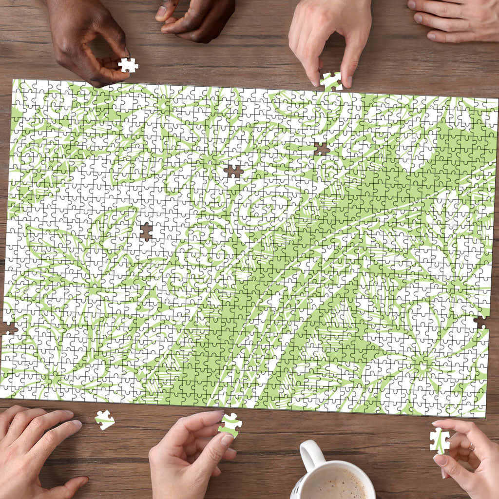 Polynesian Tiare Flower Sage Green Pastel Puzzle