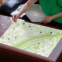 Polynesian Tiare Flower Sage Green Pastel Puzzle
