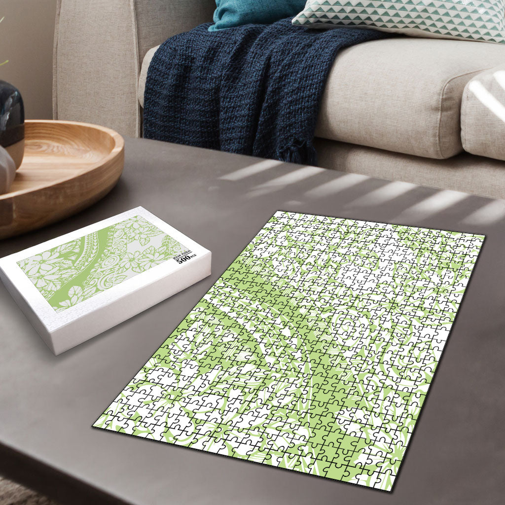 Polynesian Tiare Flower Sage Green Pastel Puzzle