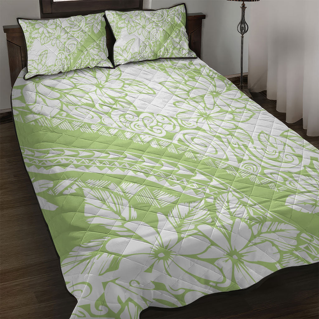 Polynesian Tiare Flower Sage Green Pastel Quilt Bed Set LT14 Sage Green - Polynesian Pride