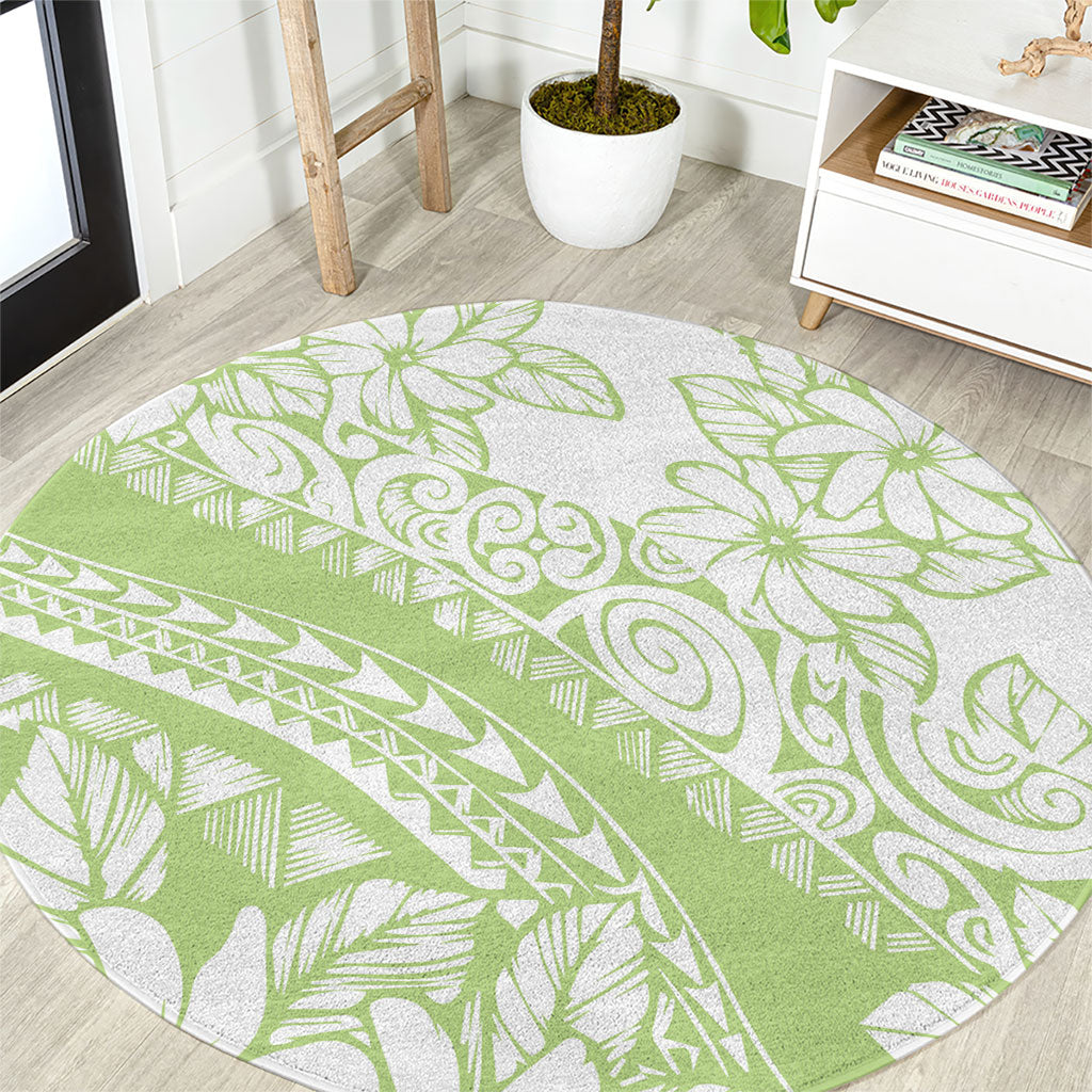 Polynesian Tiare Flower Sage Green Pastel Round Carpet LT14 Sage Green - Polynesian Pride