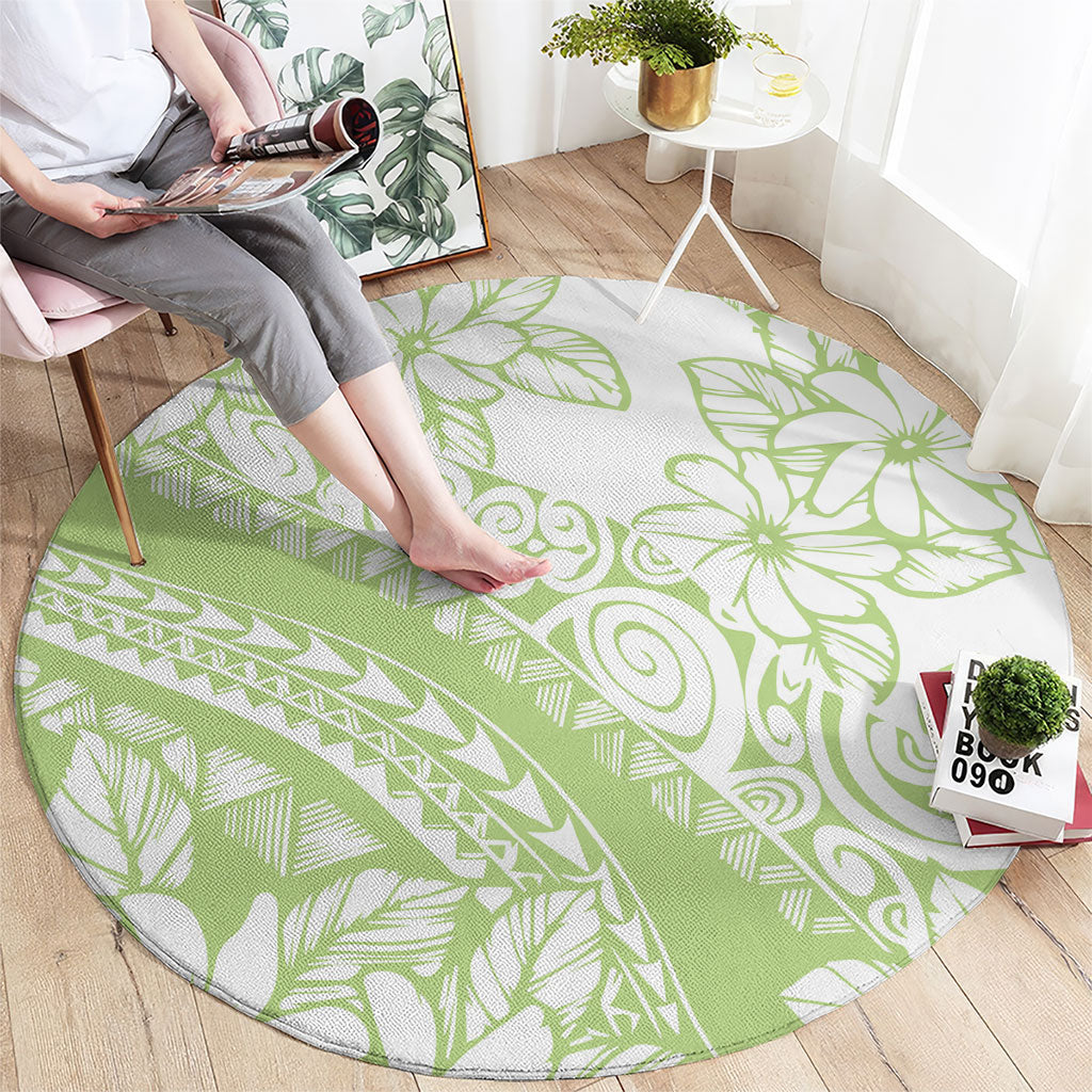 Polynesian Tiare Flower Sage Green Pastel Round Carpet LT14 - Polynesian Pride