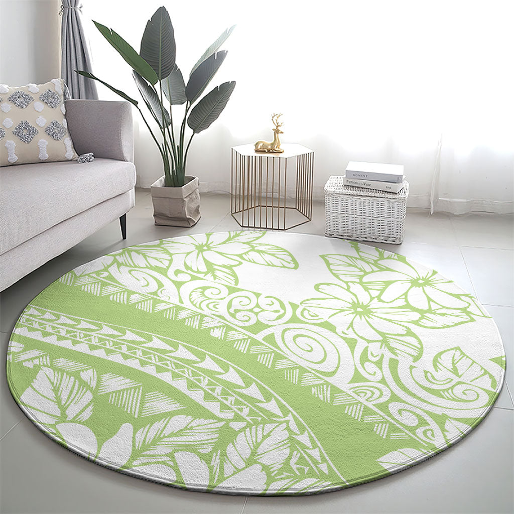 Polynesian Tiare Flower Sage Green Pastel Round Carpet LT14 - Polynesian Pride