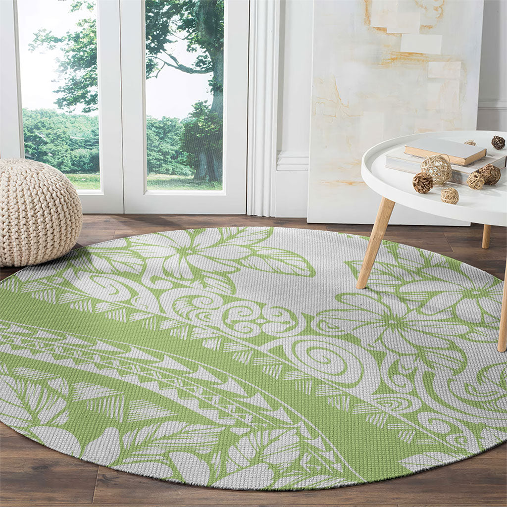 Polynesian Tiare Flower Sage Green Pastel Round Carpet LT14 - Polynesian Pride