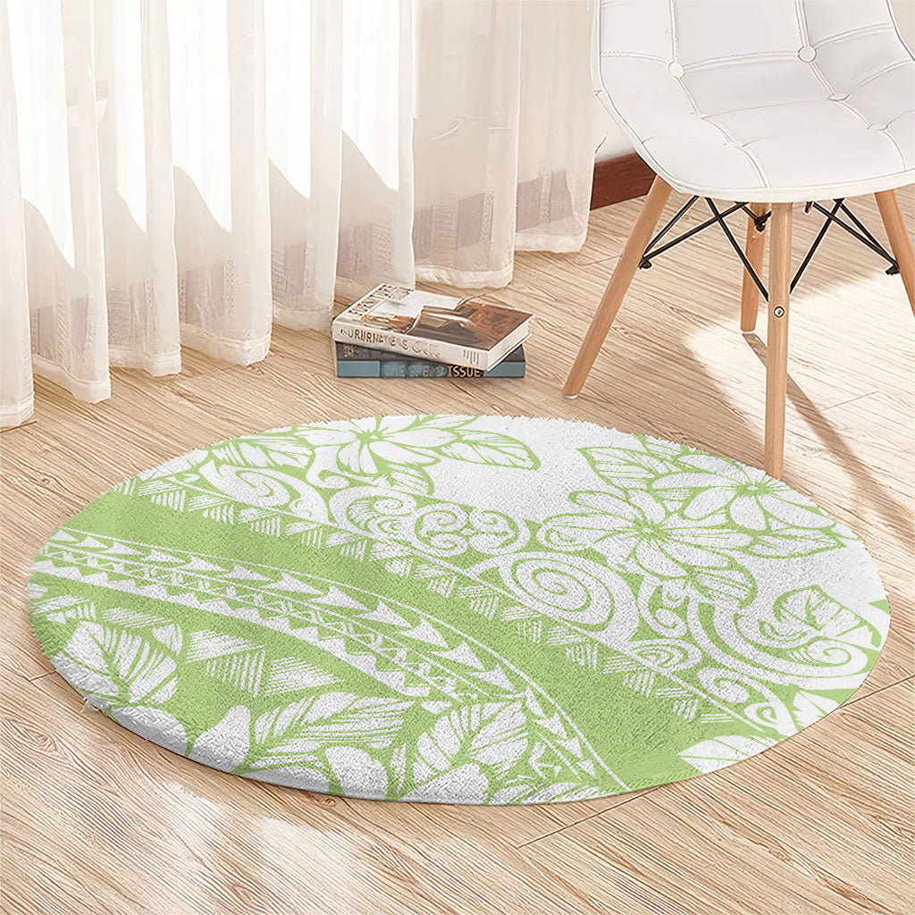 Polynesian Tiare Flower Sage Green Pastel Round Carpet LT14 - Polynesian Pride
