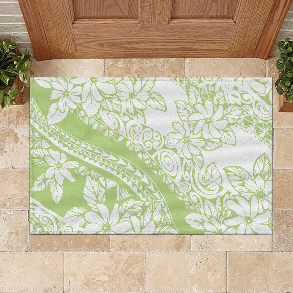 Polynesian Tiare Flower Sage Green Pastel Rubber Doormat LT14 Sage Green - Polynesian Pride