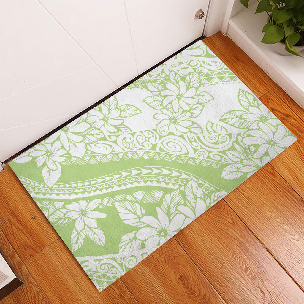 Polynesian Tiare Flower Sage Green Pastel Rubber Doormat LT14 - Polynesian Pride