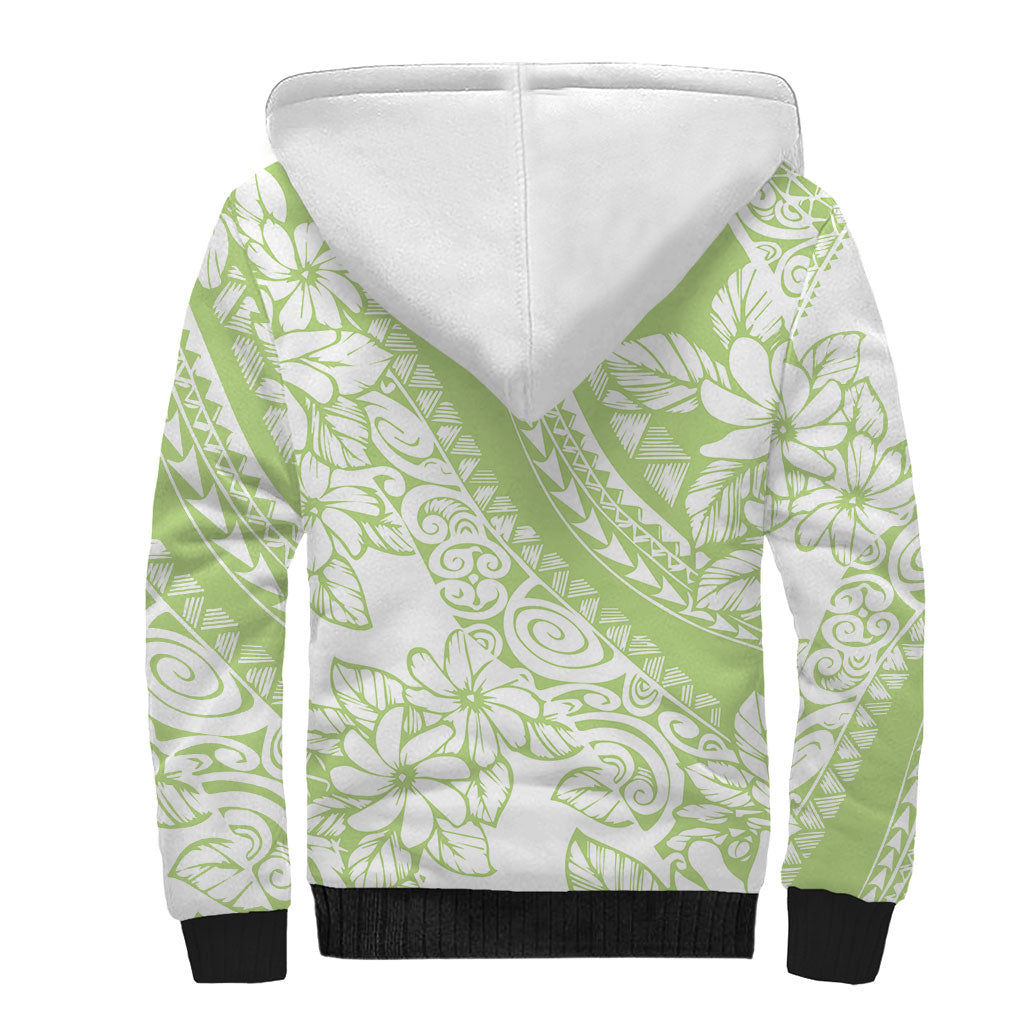 Polynesian Tiare Flower Sage Green Pastel Sherpa Hoodie LT14 - Polynesian Pride