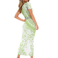 Polynesian Tiare Flower Sage Green Pastel Short Sleeve Bodycon Dress LT14 - Polynesian Pride