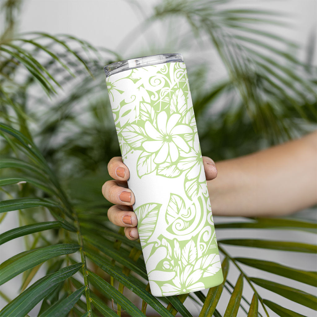 Polynesian Tiare Flower Sage Green Pastel Skinny Tumbler LT14 - Polynesian Pride