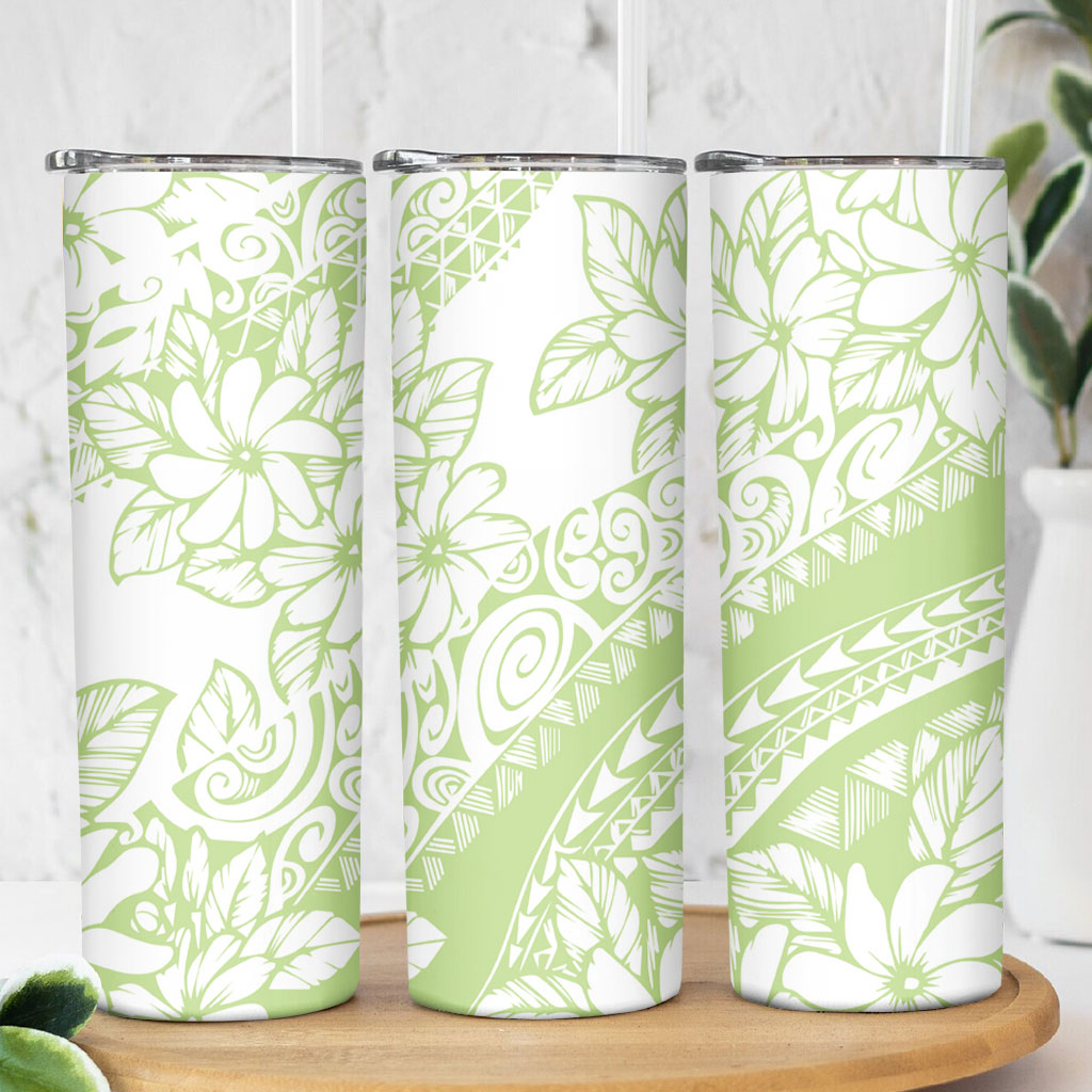 Polynesian Tiare Flower Sage Green Pastel Skinny Tumbler LT14 - Polynesian Pride