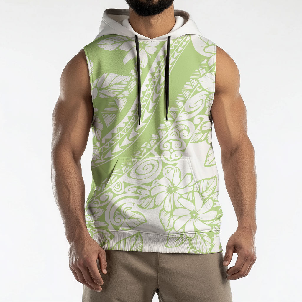 Polynesian Tiare Flower Sage Green Pastel Sleeveless Hoodie LT14 - Polynesian Pride
