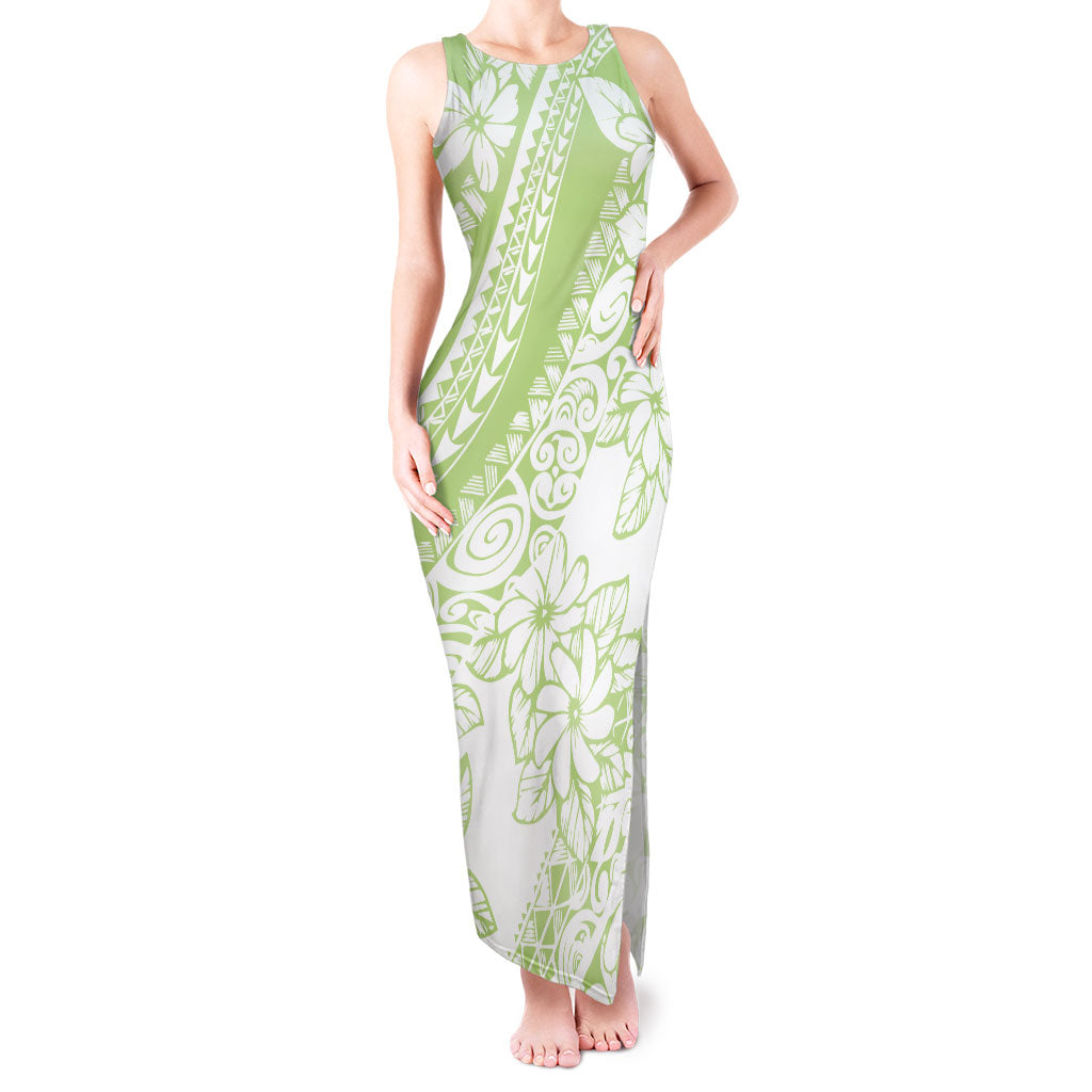 Polynesian Tiare Flower Sage Green Pastel Tank Maxi Dress