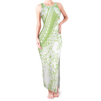 Polynesian Tiare Flower Sage Green Pastel Tank Maxi Dress