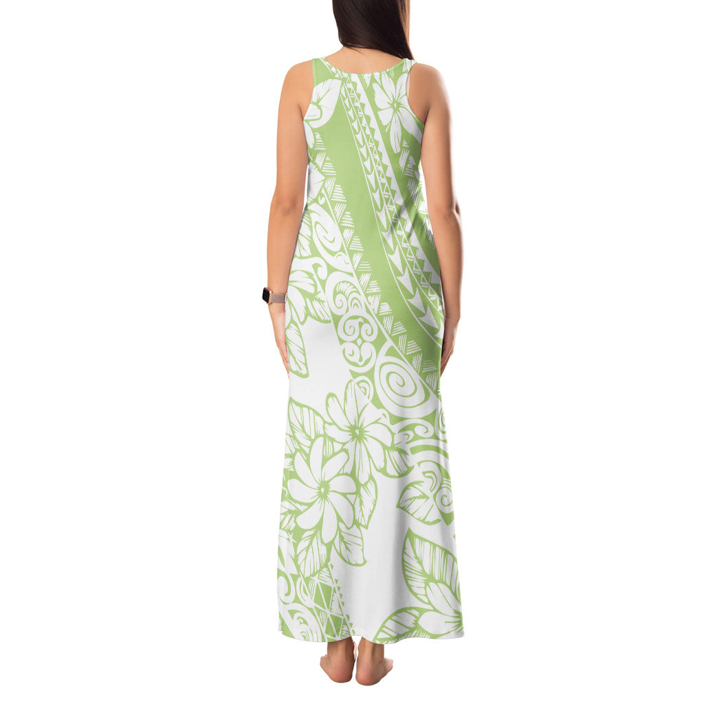 Polynesian Tiare Flower Sage Green Pastel Tank Maxi Dress