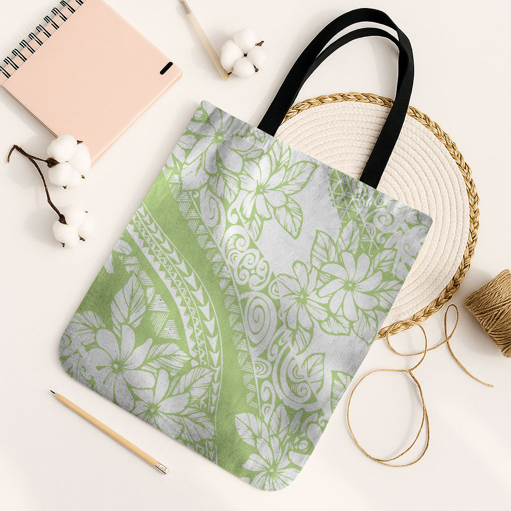 Polynesian Tiare Flower Sage Green Pastel Tote Bag LT14 Black Strap One Size Sage Green - Polynesian Pride