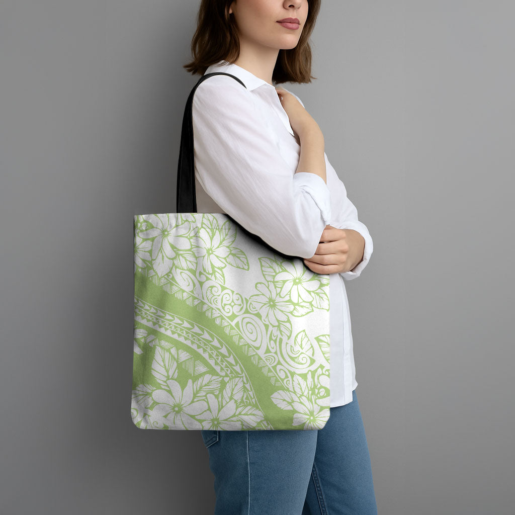 Polynesian Tiare Flower Sage Green Pastel Tote Bag LT14 - Polynesian Pride