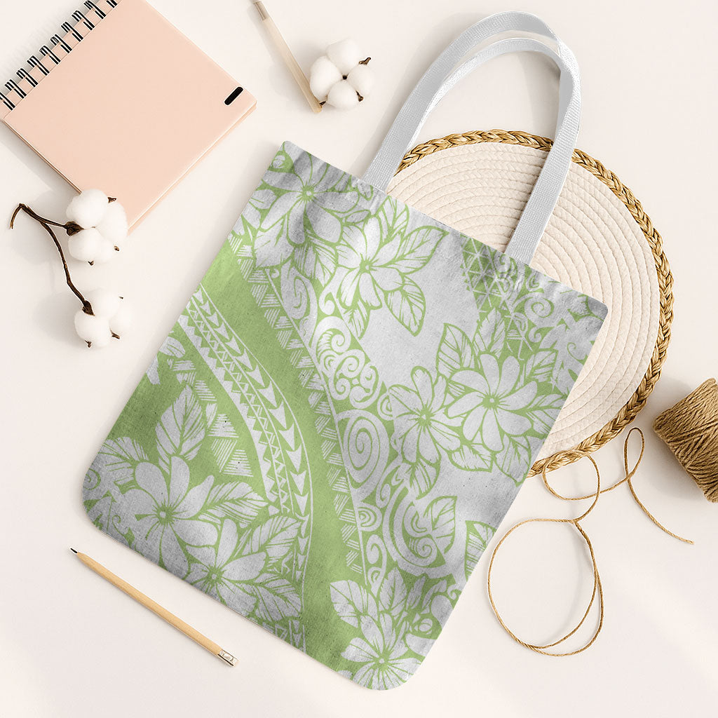 Polynesian Tiare Flower Sage Green Pastel Tote Bag LT14 White Strap One Size Sage Green - Polynesian Pride