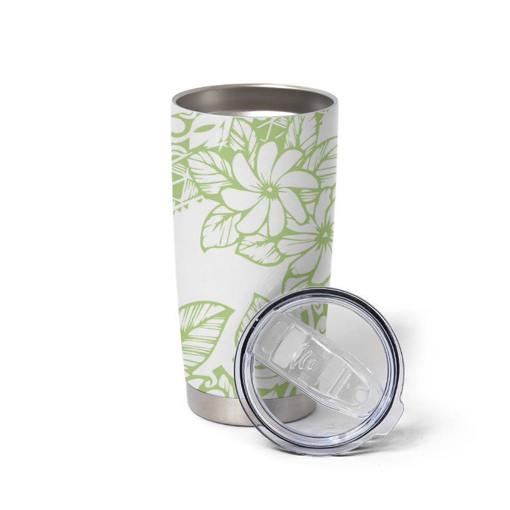 Polynesian Tiare Flower Sage Green Pastel Tumbler Cup LT14 - Polynesian Pride
