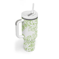 Polynesian Tiare Flower Sage Green Pastel Tumbler With Handle LT14 - Polynesian Pride