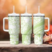Polynesian Tiare Flower Sage Green Pastel Tumbler With Handle LT14 - Polynesian Pride