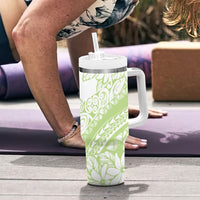 Polynesian Tiare Flower Sage Green Pastel Tumbler With Handle LT14 - Polynesian Pride