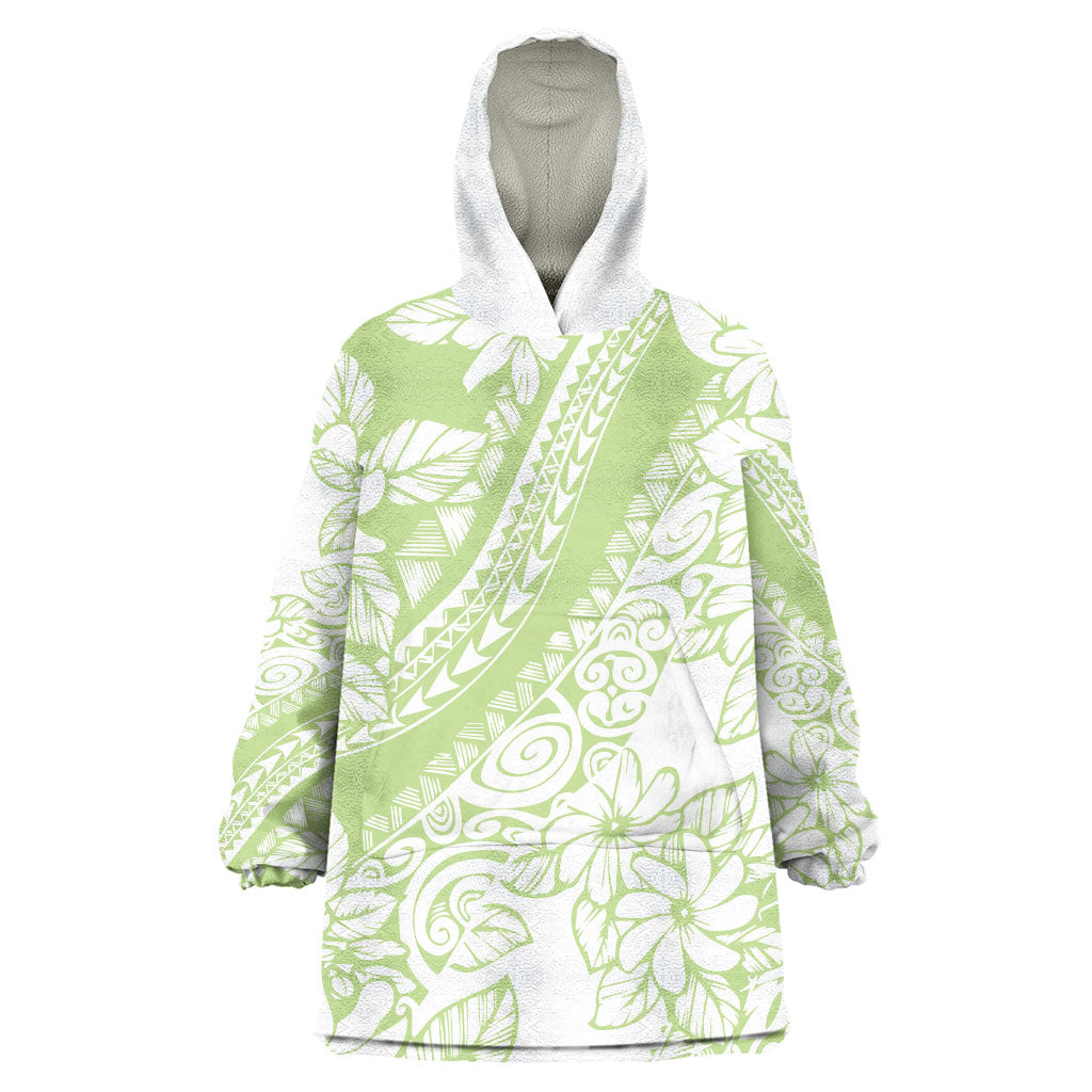 Polynesian Tiare Flower Sage Green Pastel Wearable Blanket Hoodie LT14 One Size Sage Green - Polynesian Pride