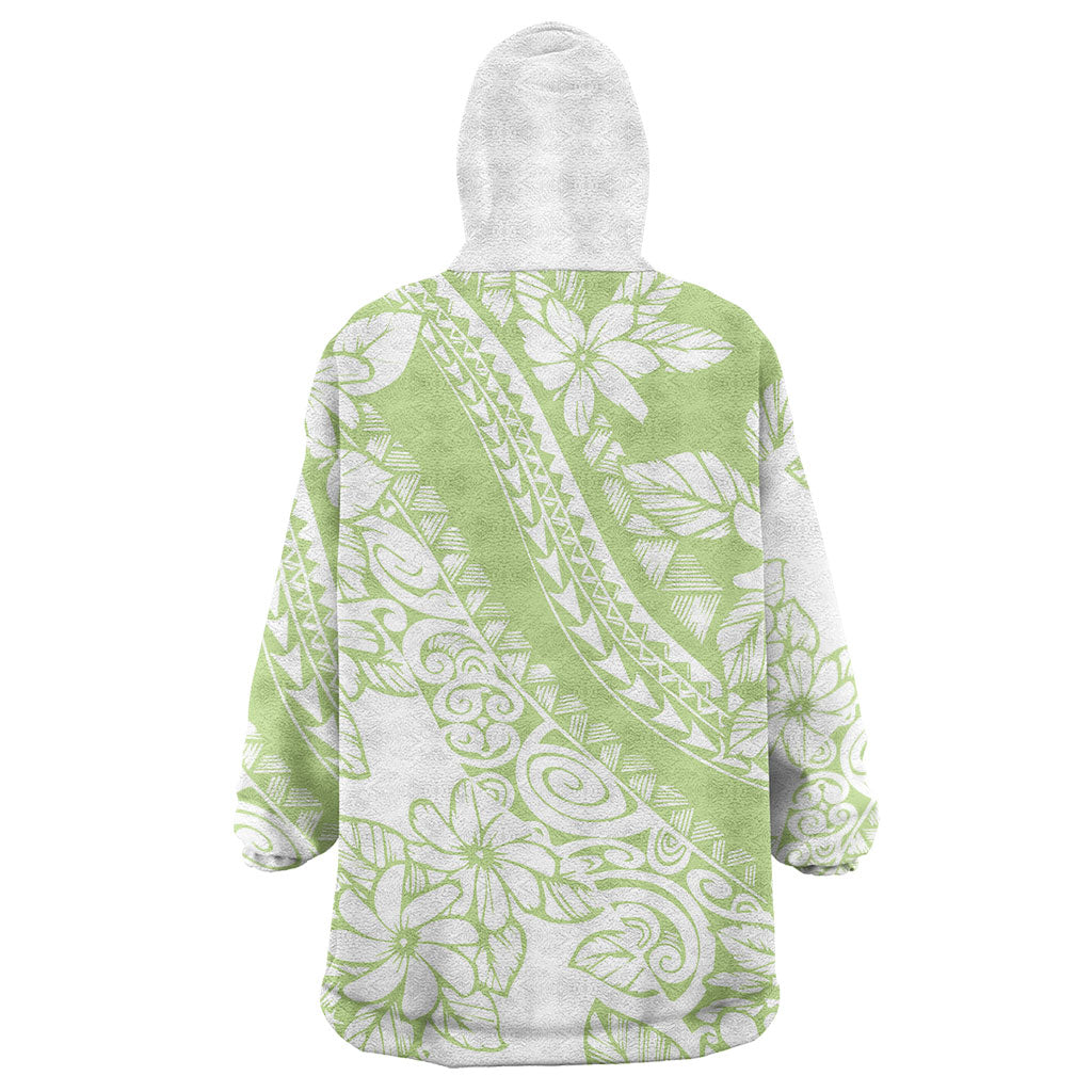 Polynesian Tiare Flower Sage Green Pastel Wearable Blanket Hoodie LT14 - Polynesian Pride