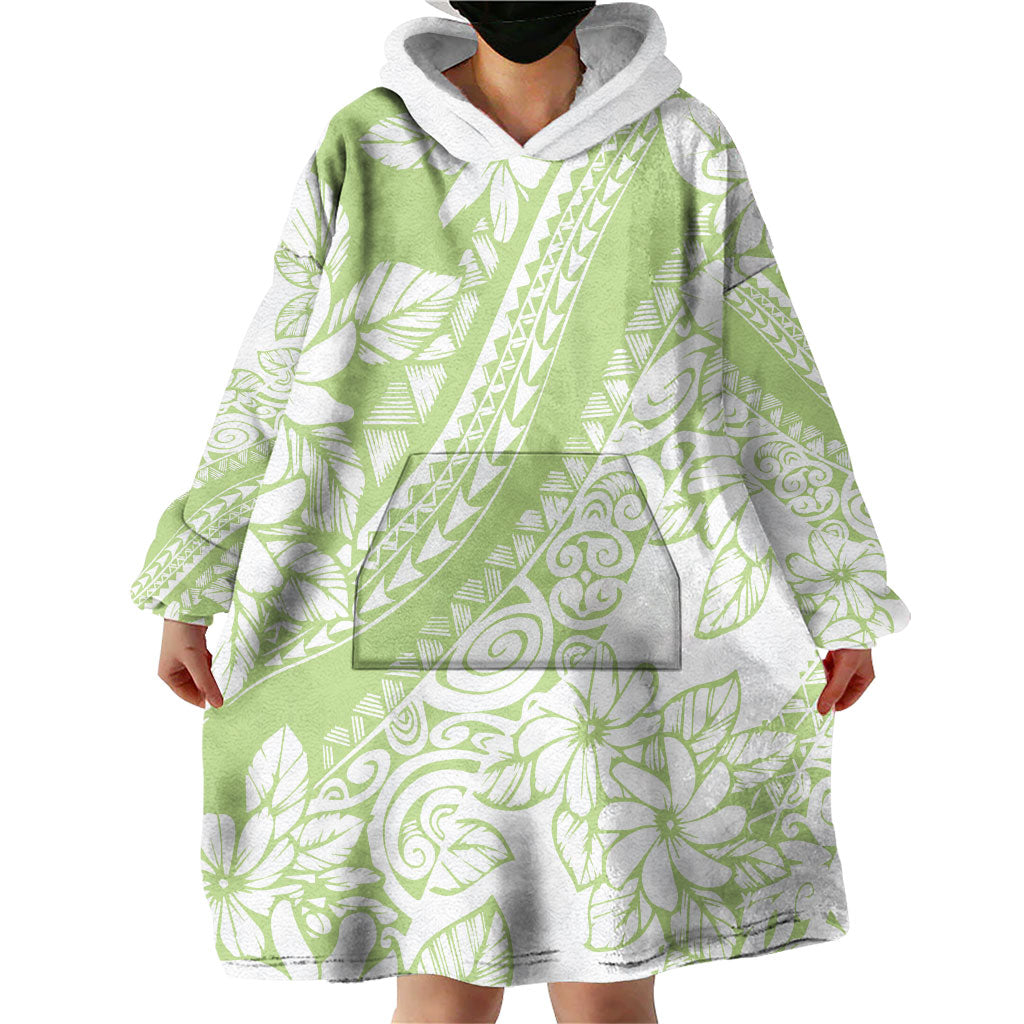 Polynesian Tiare Flower Sage Green Pastel Wearable Blanket Hoodie LT14 - Polynesian Pride