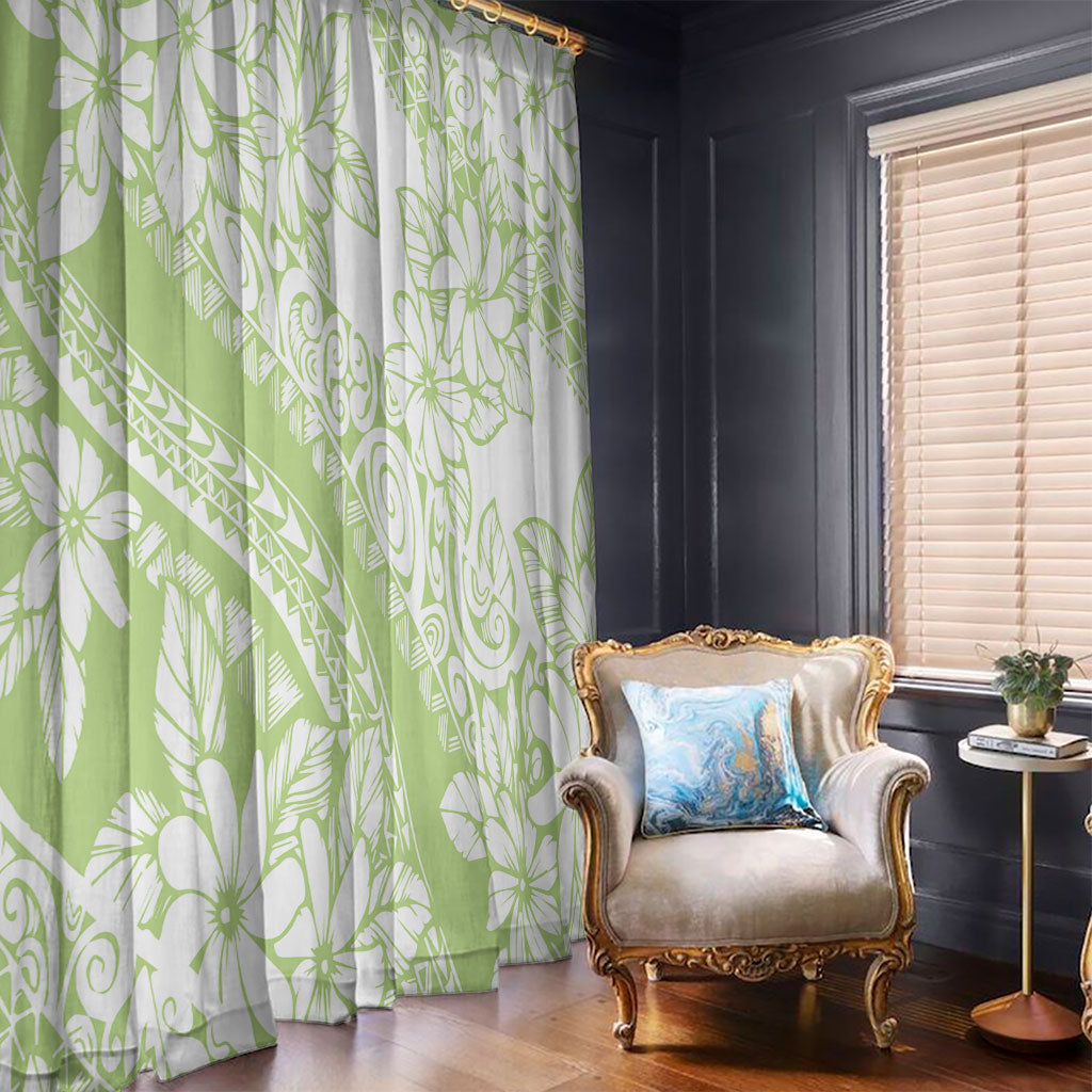 Polynesian Tiare Flower Sage Green Pastel Window Curtain LT14 - Polynesian Pride