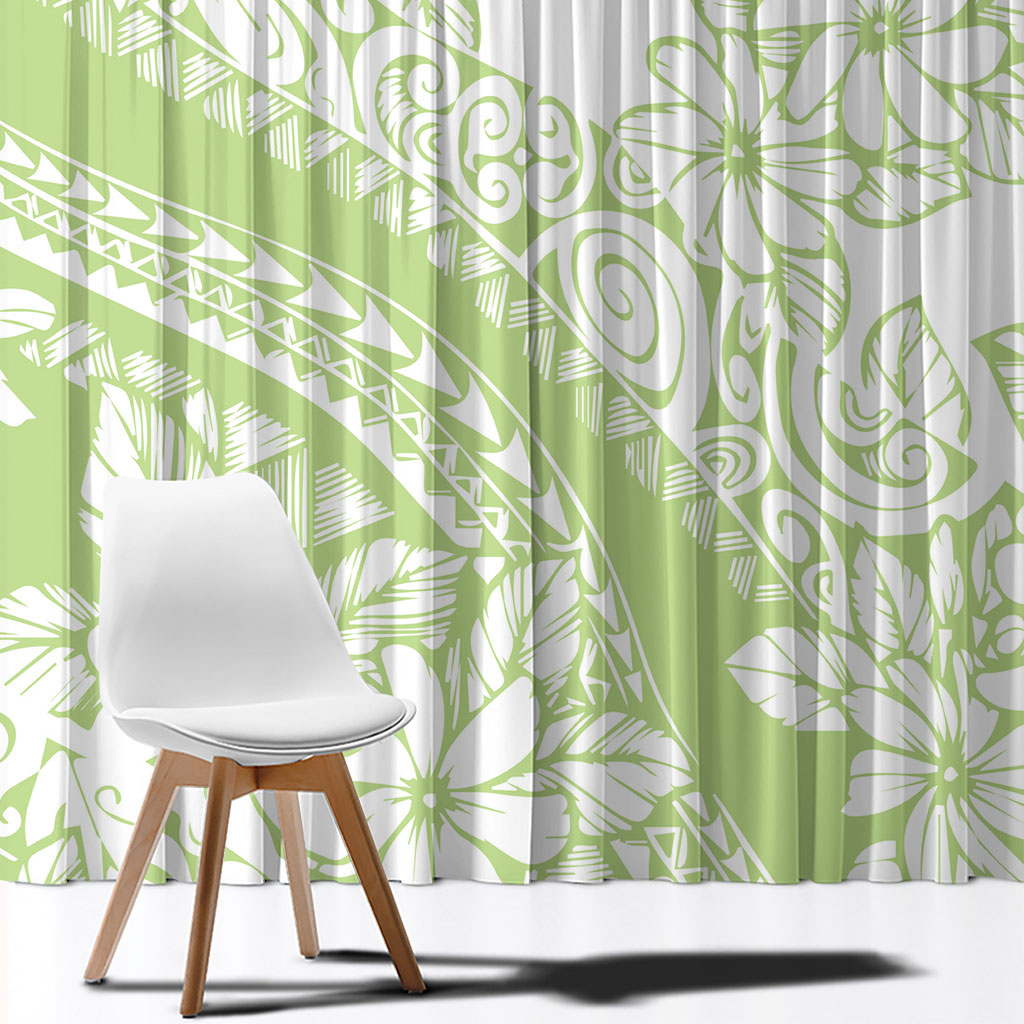 Polynesian Tiare Flower Sage Green Pastel Window Curtain LT14 - Polynesian Pride