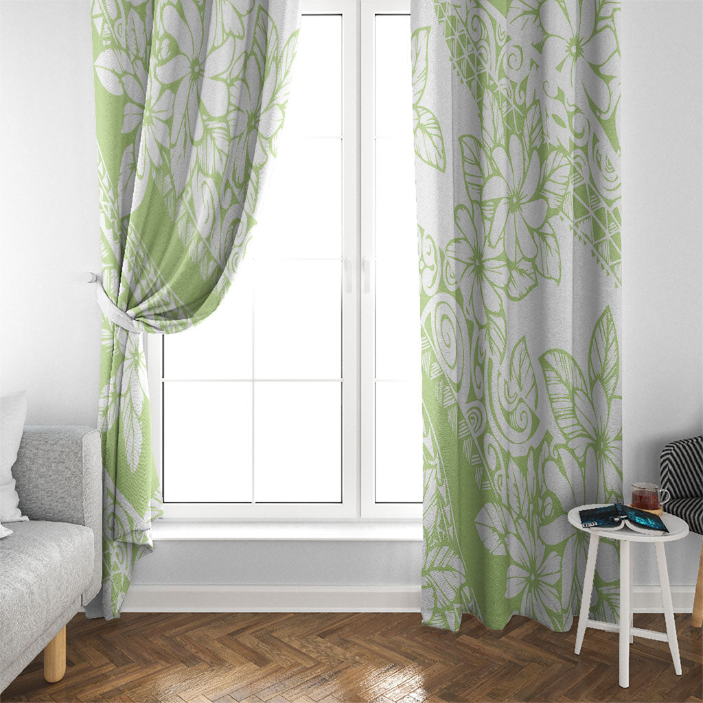 Polynesian Tiare Flower Sage Green Pastel Window Curtain LT14 - Polynesian Pride