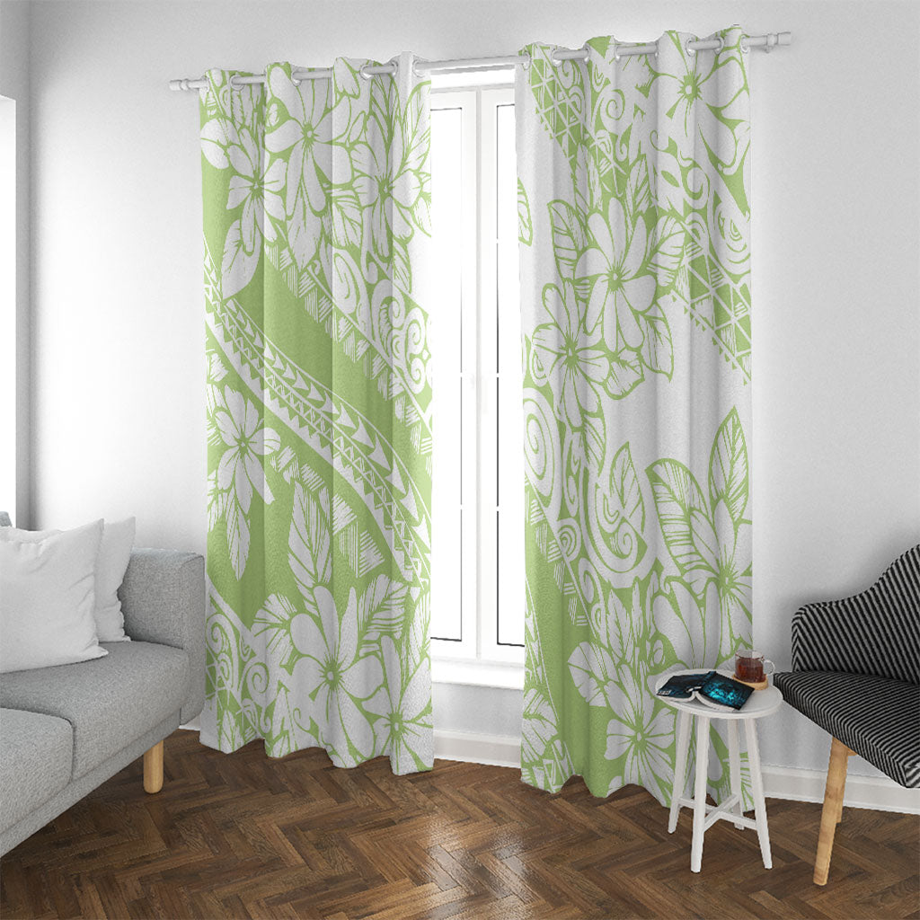 Polynesian Tiare Flower Sage Green Pastel Window Curtain LT14 With Grommets Sage Green - Polynesian Pride