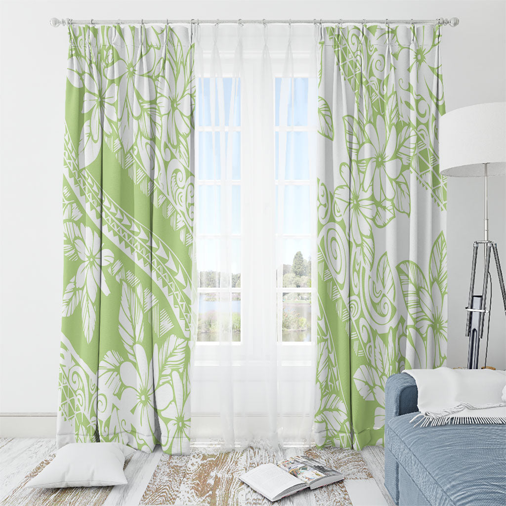 Polynesian Tiare Flower Sage Green Pastel Window Curtain LT14 - Polynesian Pride