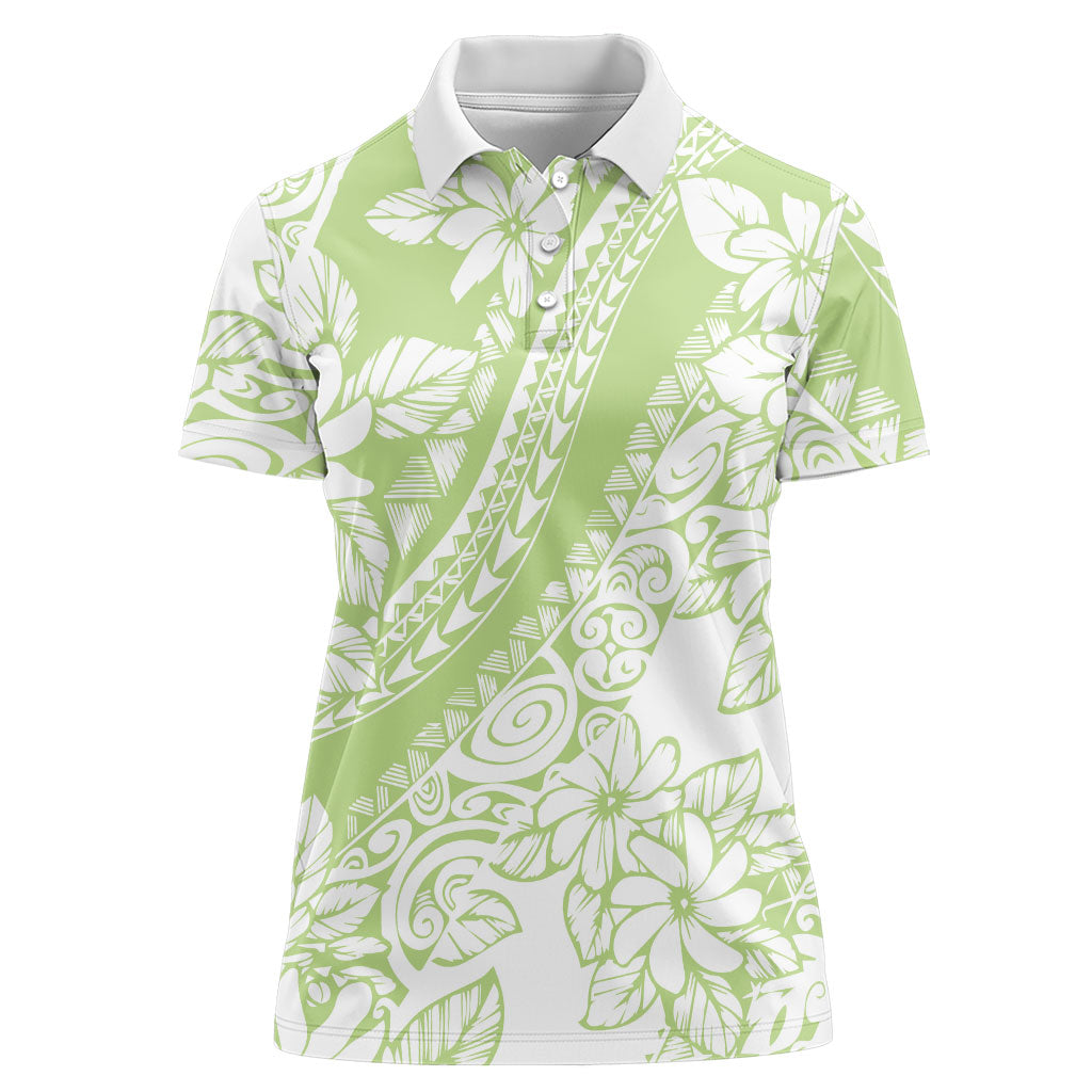 Polynesian Tiare Flower Sage Green Pastel Women Polo Shirt LT14 Female Sage Green - Polynesian Pride