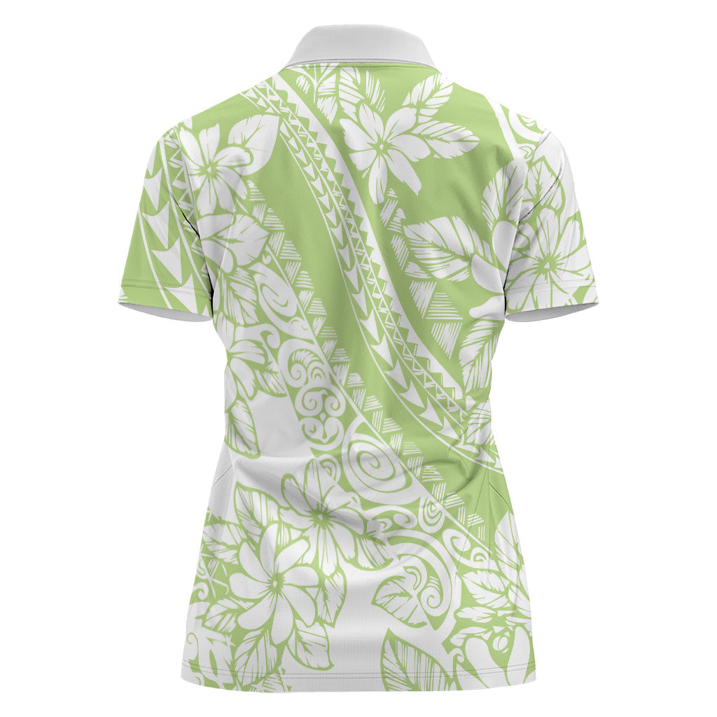 Polynesian Tiare Flower Sage Green Pastel Women Polo Shirt LT14 - Polynesian Pride