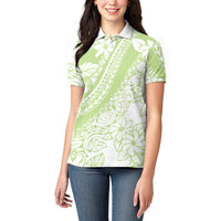 Polynesian Tiare Flower Sage Green Pastel Women Polo Shirt LT14 - Polynesian Pride