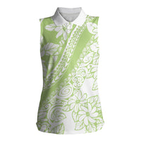 Polynesian Tiare Flower Sage Green Pastel Women Sleeveless Polo Shirt LT14 Female Sage Green - Polynesian Pride