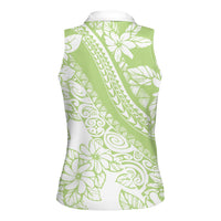 Polynesian Tiare Flower Sage Green Pastel Women Sleeveless Polo Shirt LT14 - Polynesian Pride